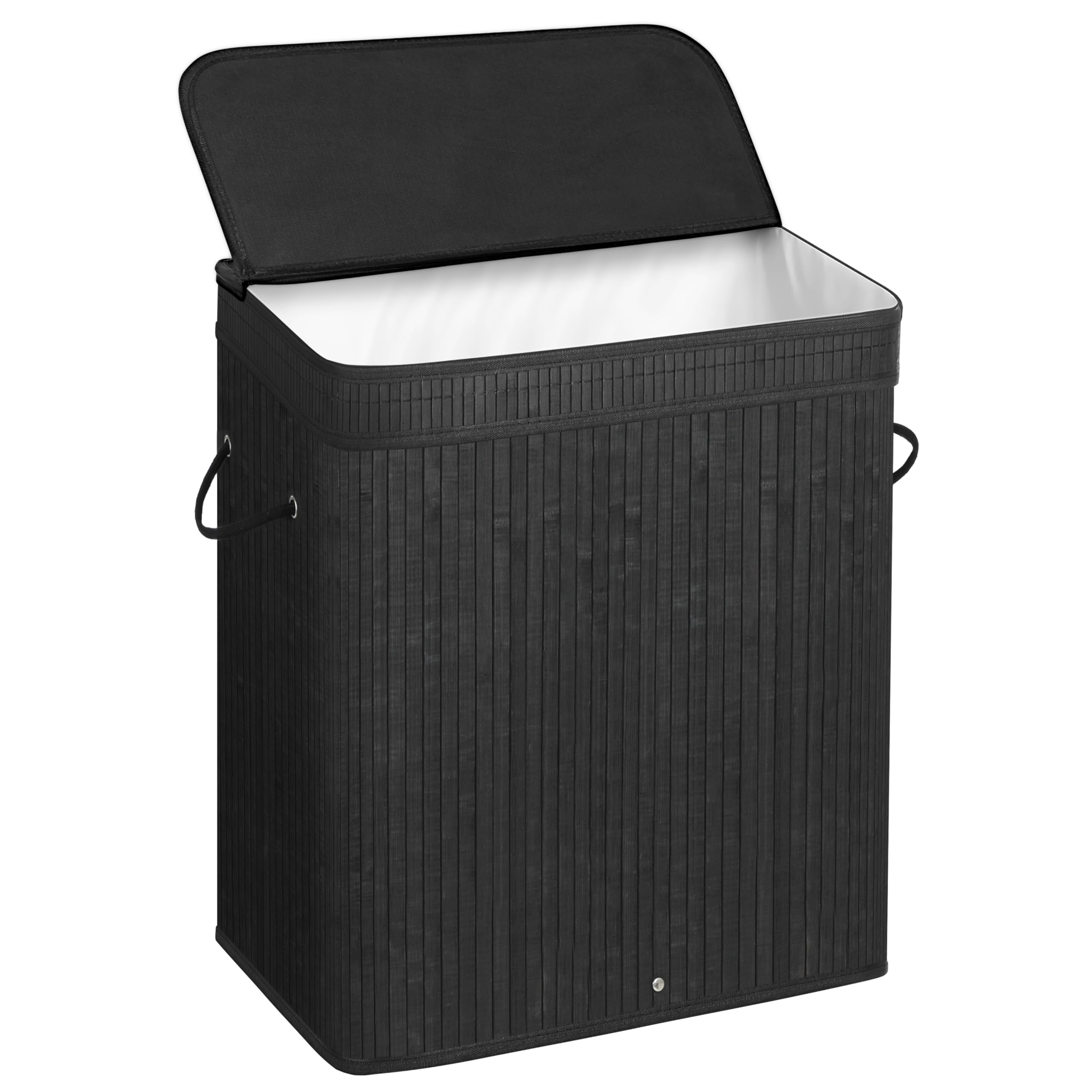 SONGMICS front view of bamboo hamper showing capacity and style