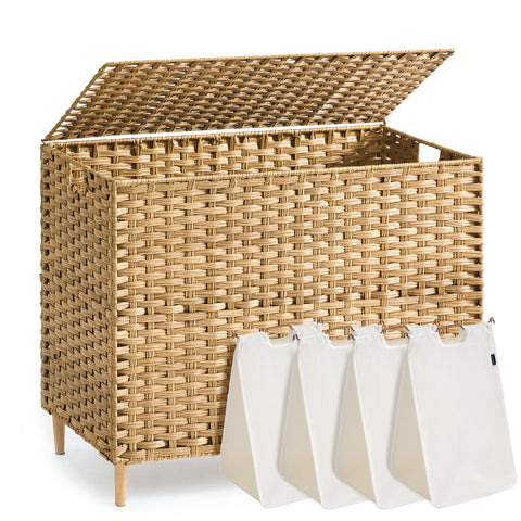 SONGMICS front view showing four-section lid and tidy storage benefit