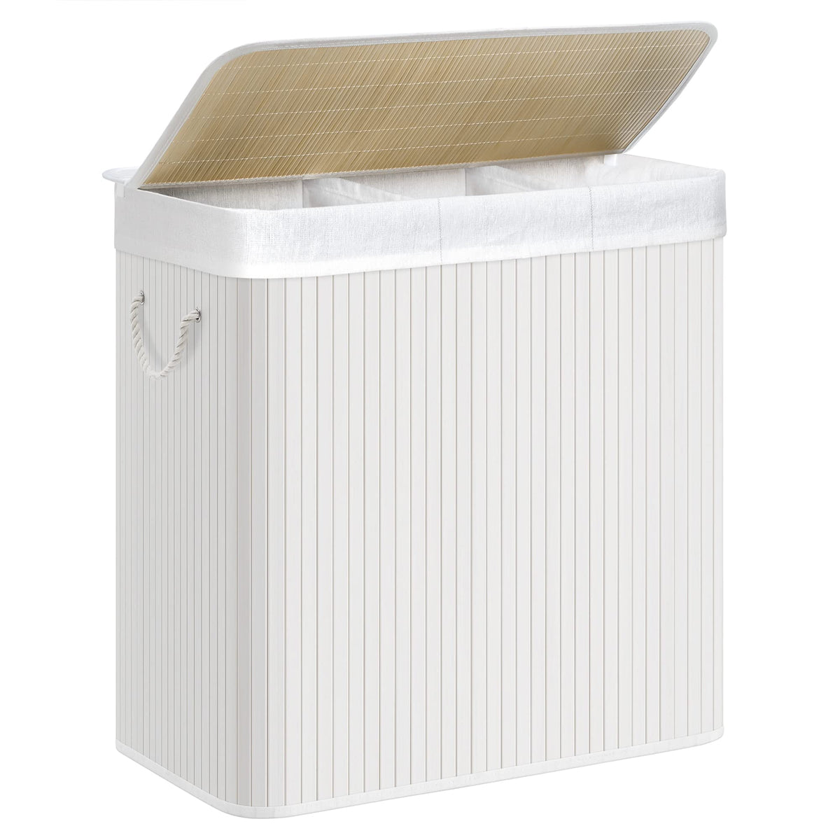 SONGMICS front view showing bamboo hamper and lid for tidy laundry storage