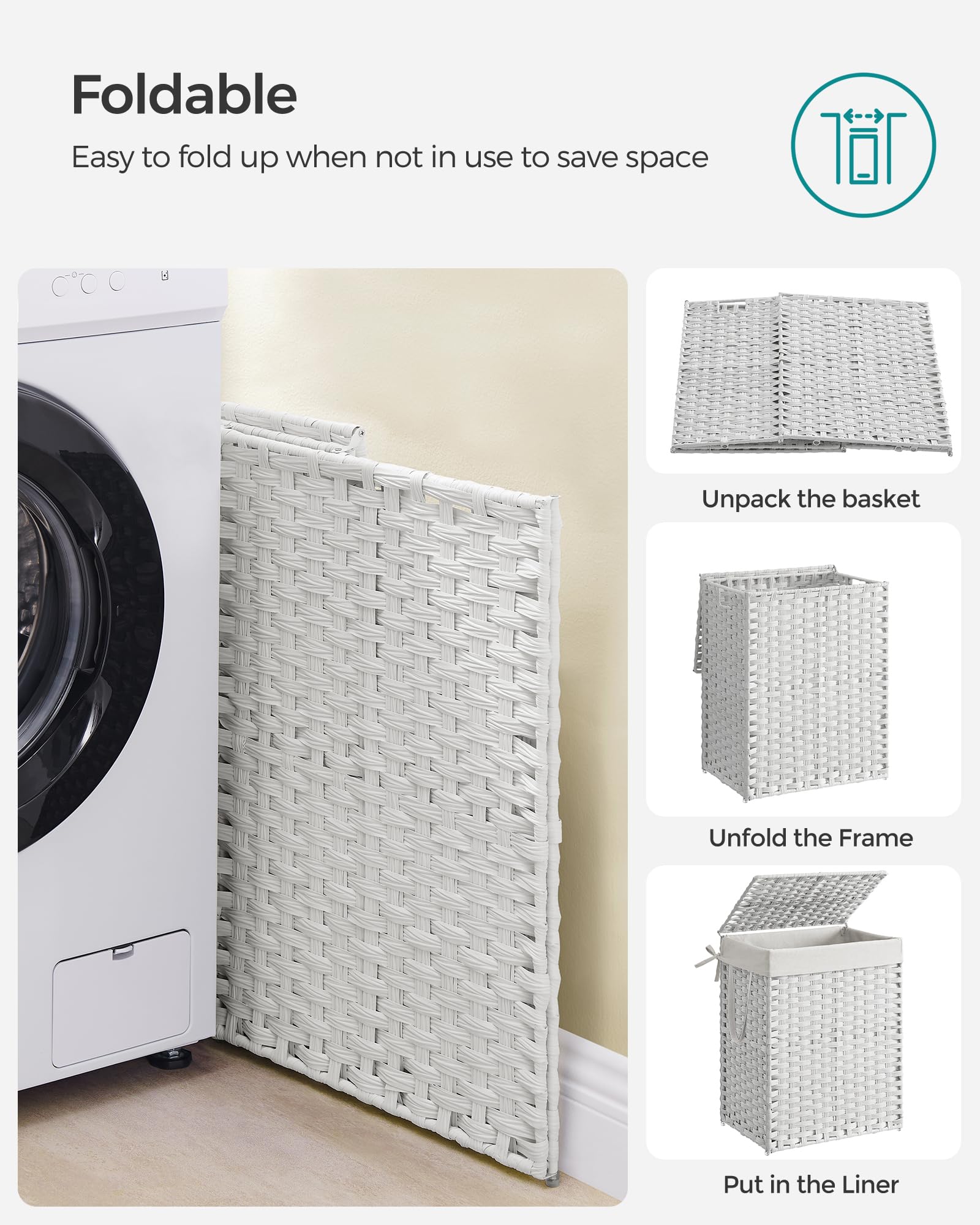 SONGMICS hamper in bathroom lifestyle scene keeps space tidy