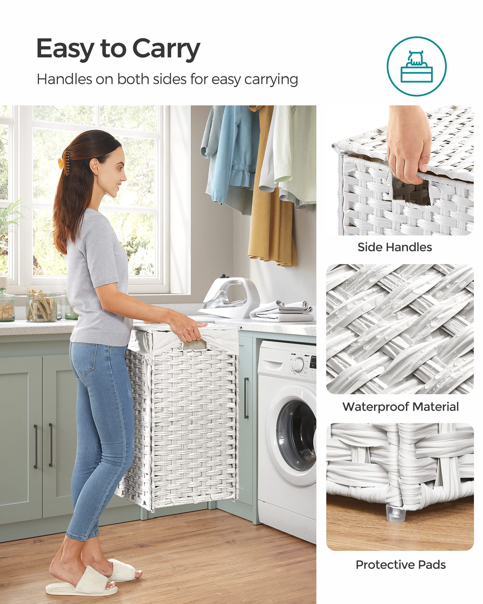 SONGMICS hamper in bathroom portraying stylish look and organization benefit