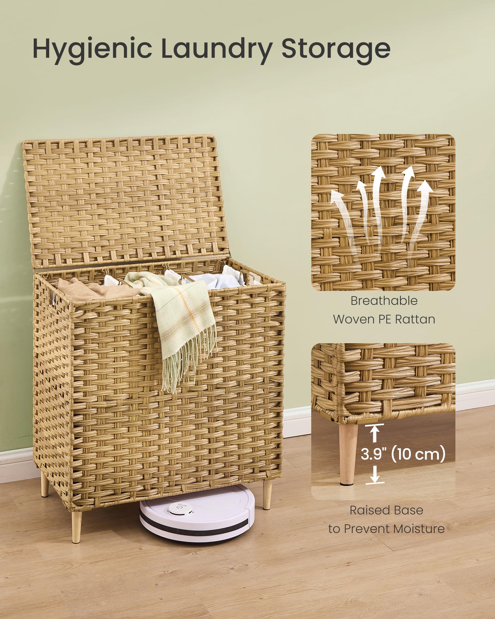 SONGMICS in-use image of someone sorting clothes into three compartments quickly