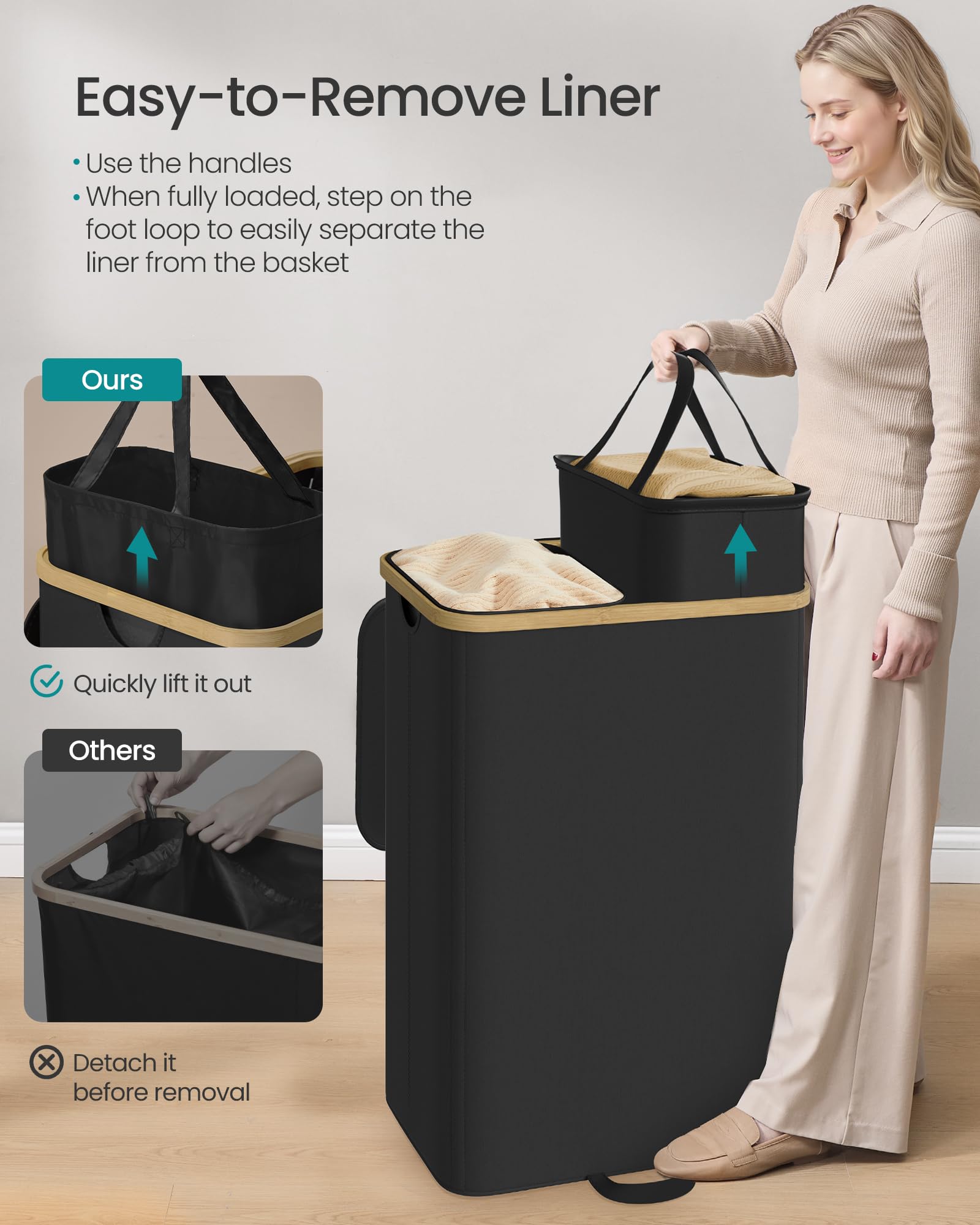 SONGMICS removable inner bags lifted out for quick transport and washing