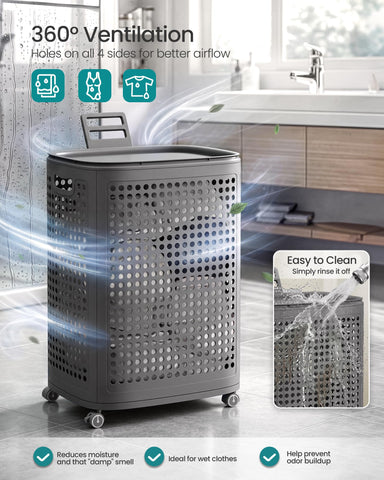 SONGMICS lid close-up demonstrating covered storage and convenient surface
