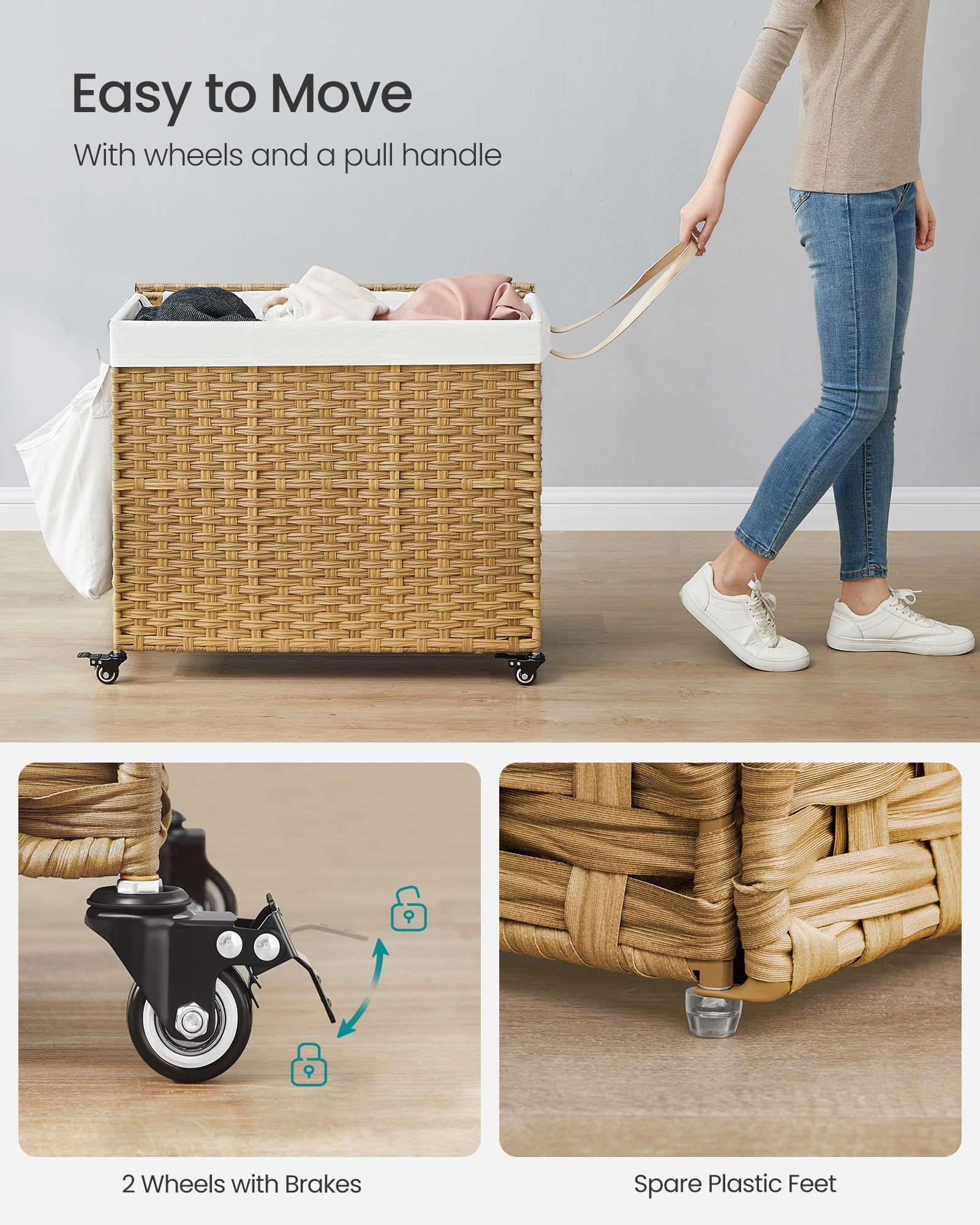 SONGMICS removable polyester liners being lifted for easy washing benefit