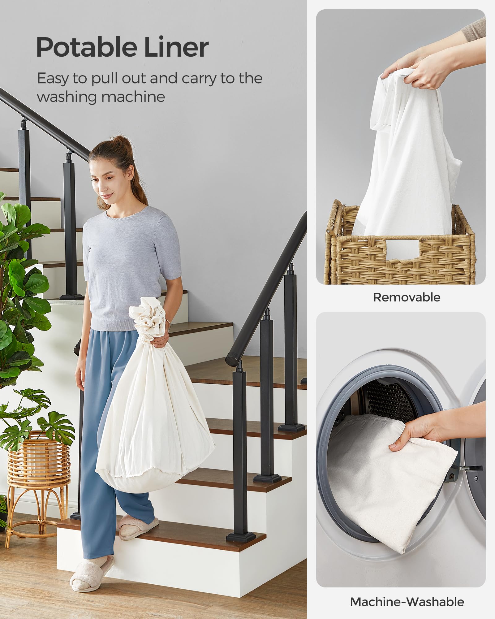 SONGMICS removable polyester liners displayed for easy washing and care