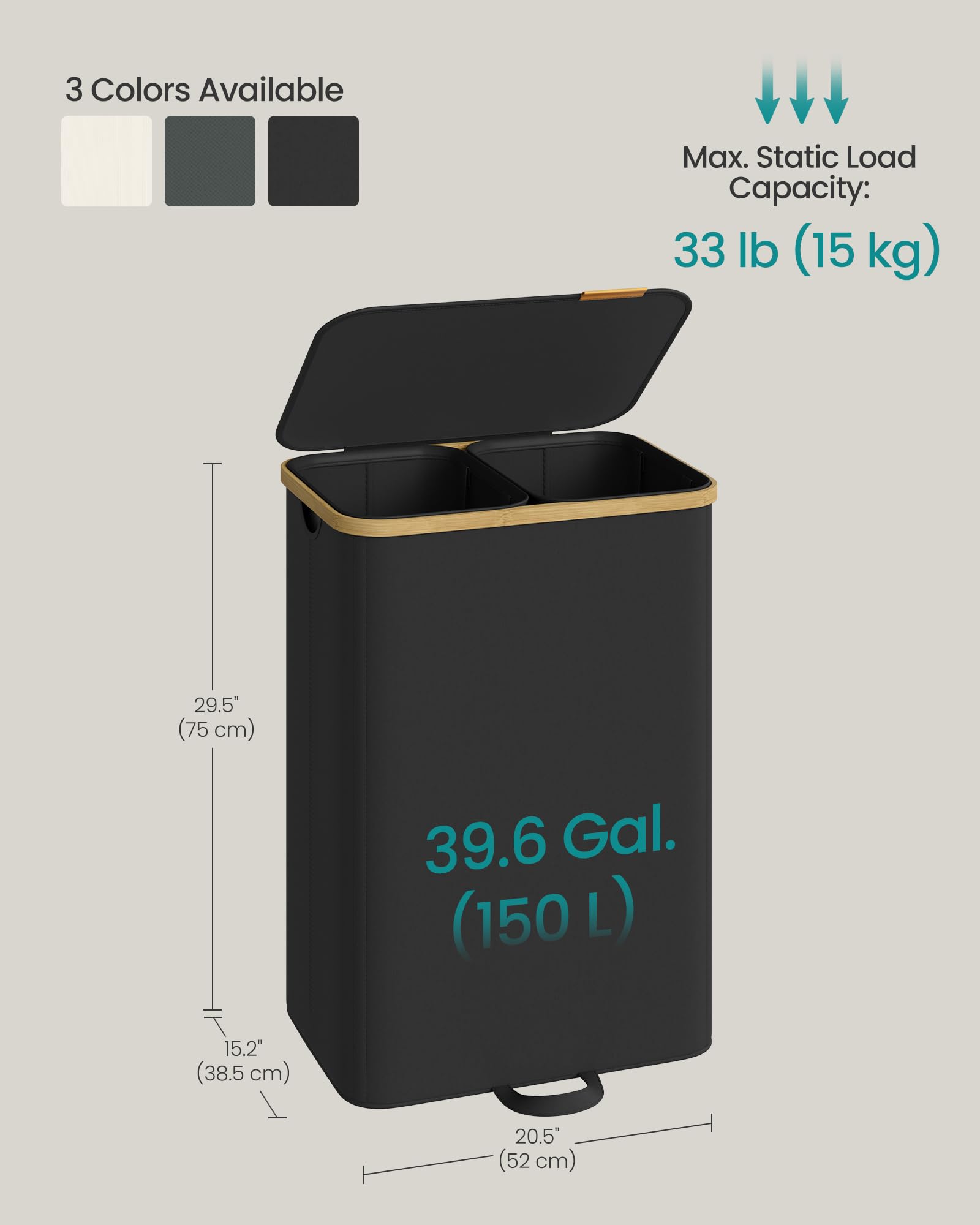 SONGMICS hamper beside washing machine demonstrating scale and capacity