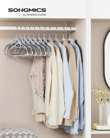 SONGMICS stacked hangers in closet saving space and creating uniform order
