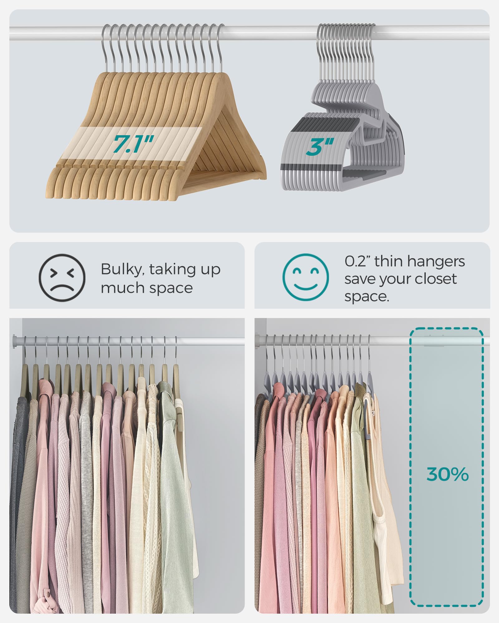 SONGMICS hanger with trousers bar holding pants and saving space benefit