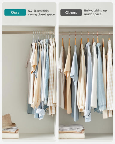 SONGMICS hangers in a tidy bedroom closet creating organized, stylish storage