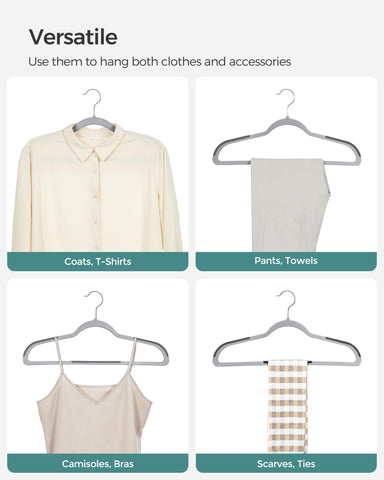 SONGMICS hangers on closet rod demonstrating slim profile to maximize hanging space