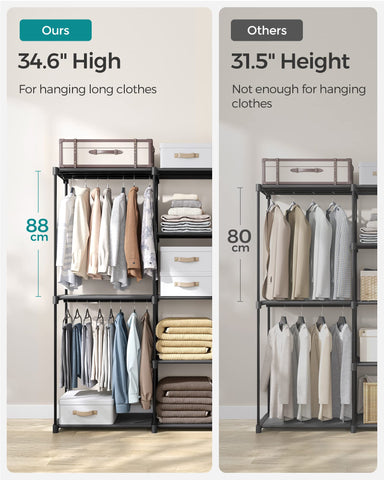 SONGMICS hanging rod with clothes showing strong load capacity