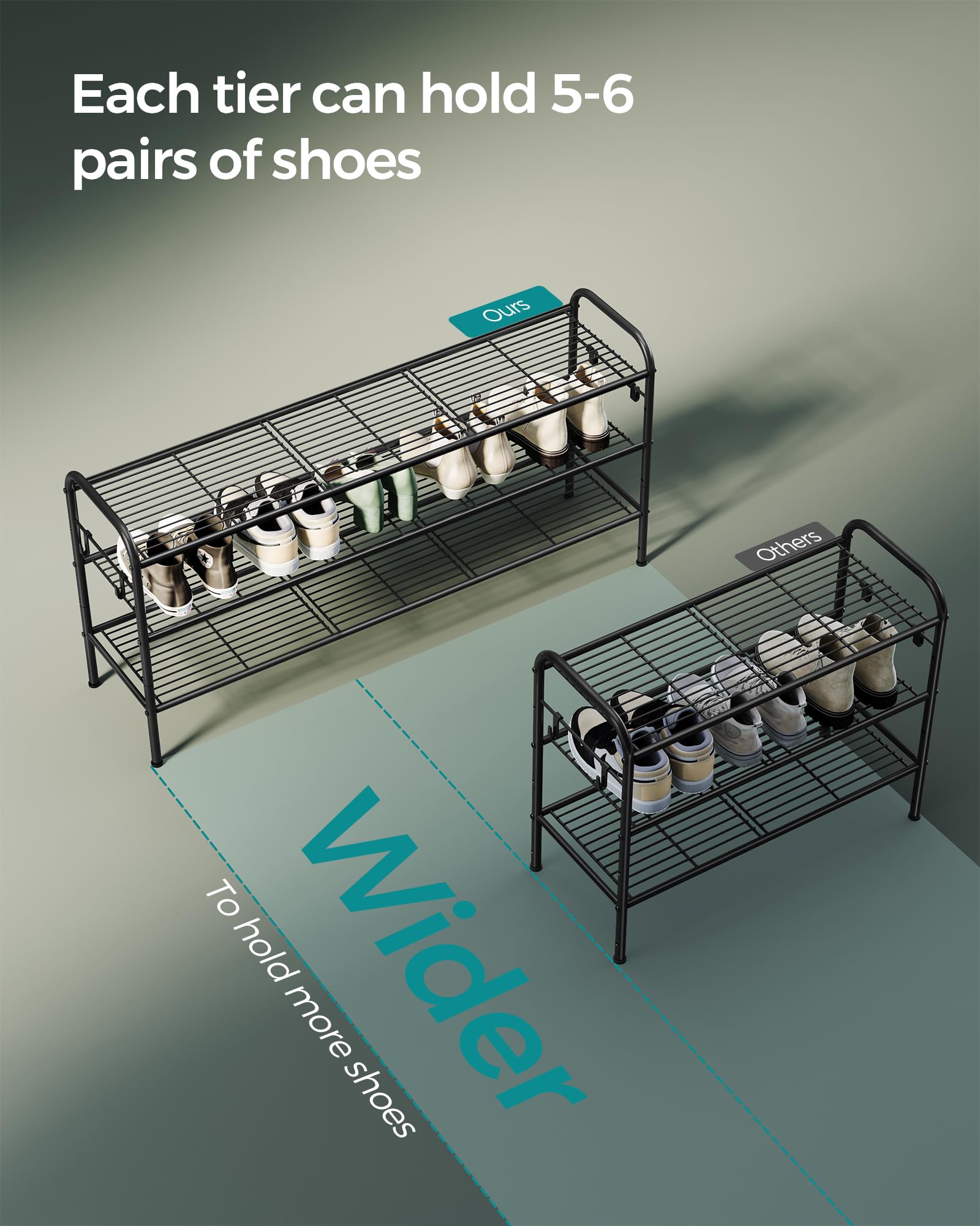 SONGMICS heel rails closeup showing secure high-heel hanging support