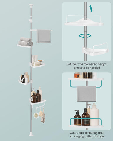 SONGMICS caddy next to measuring tape illustrating adjustable height fit for ceilings