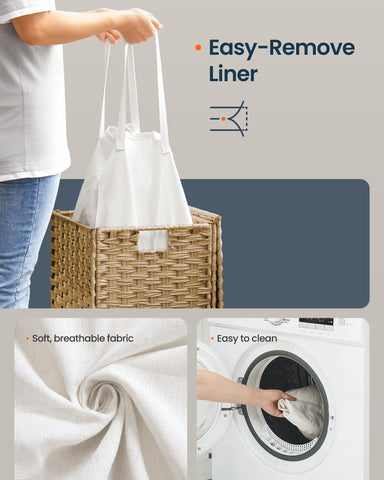 SONGMICS HOME removable liner with handles showing easy transfer to washer benefit