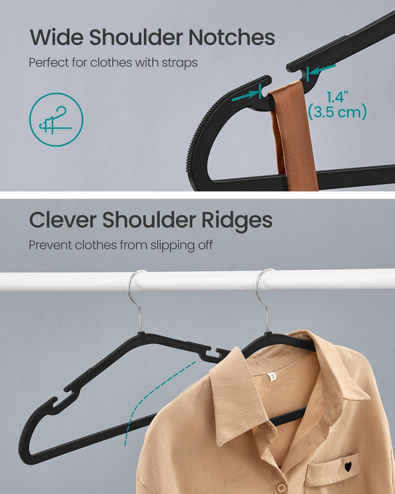 SONGMICS metal hook detail demonstrating 360° swivel for easy access