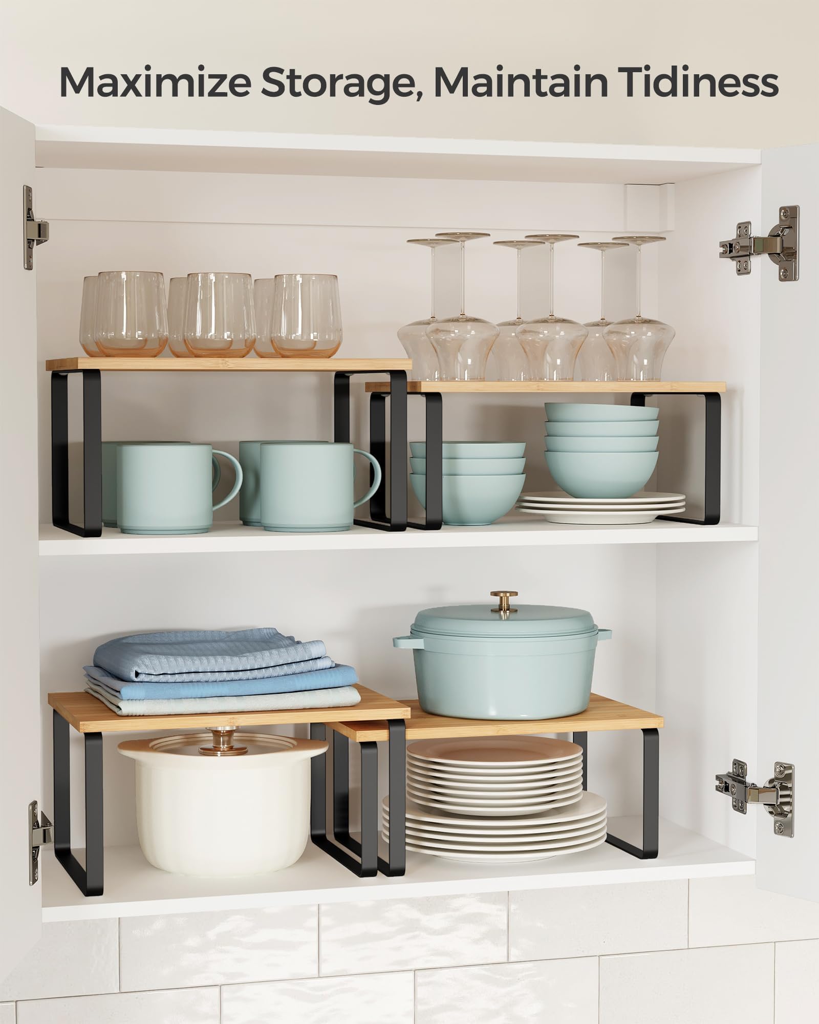 SONGMICS inside cabinet with shelves organizing cans and jars for quick access