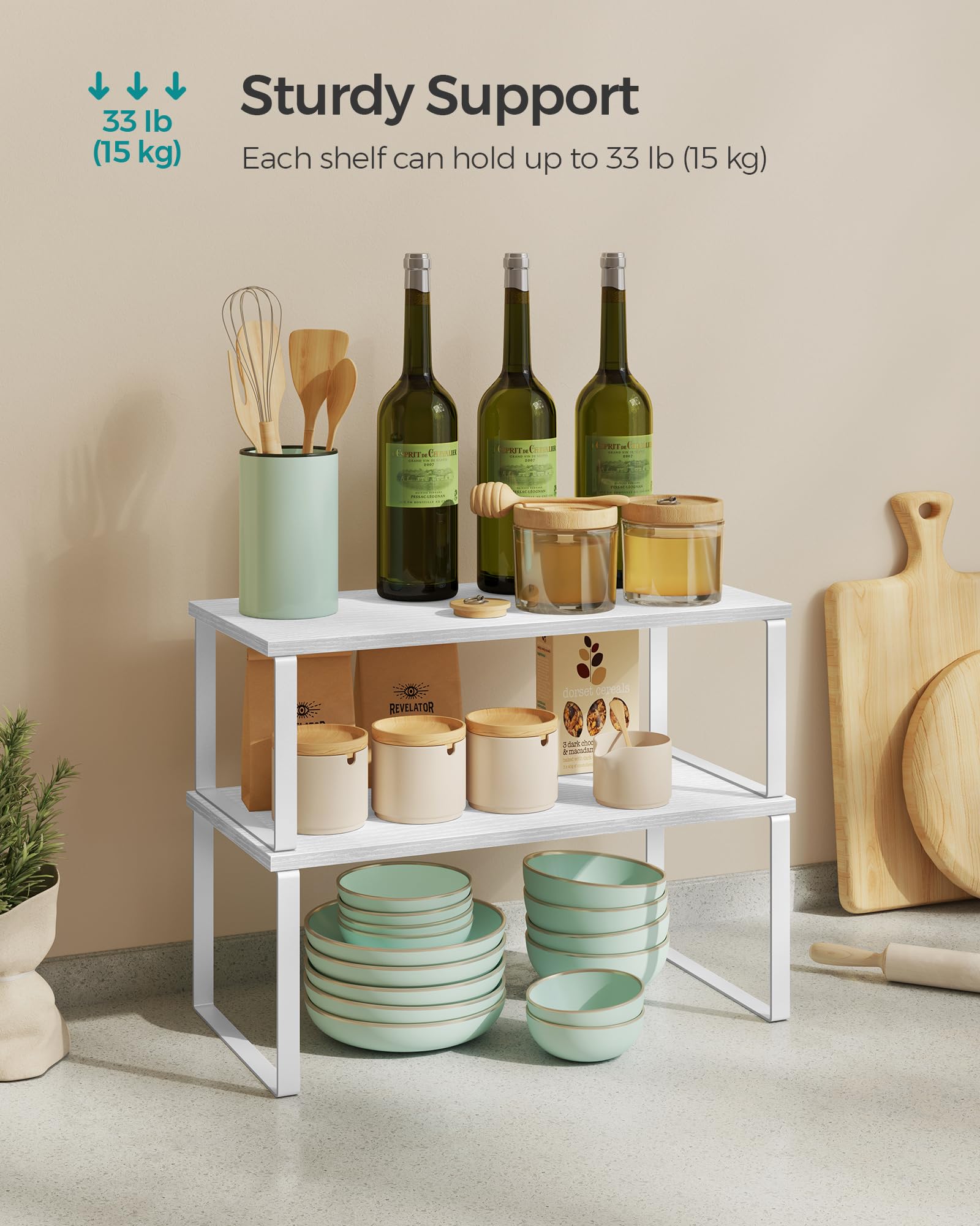 SONGMICS inside cabinet with spice jars for quick shelf visibility