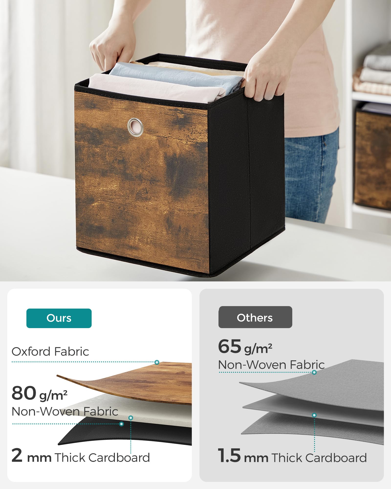 SONGMICS storage cubes installed in cube shelf for neat organization