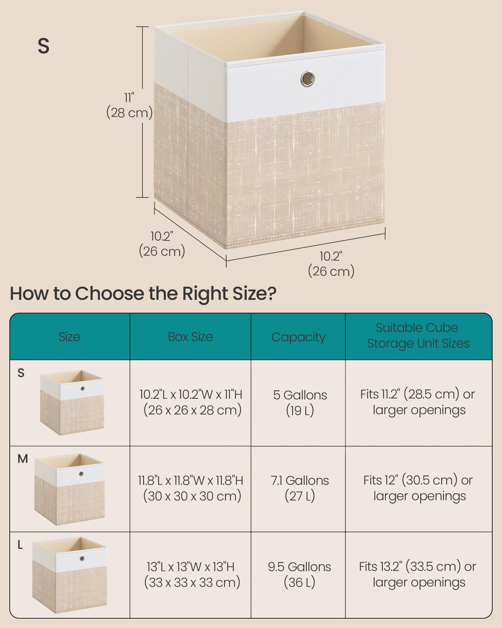 SONGMICS storage cubes fitted inside a cube shelf illustrating neat placement and space-saving organization