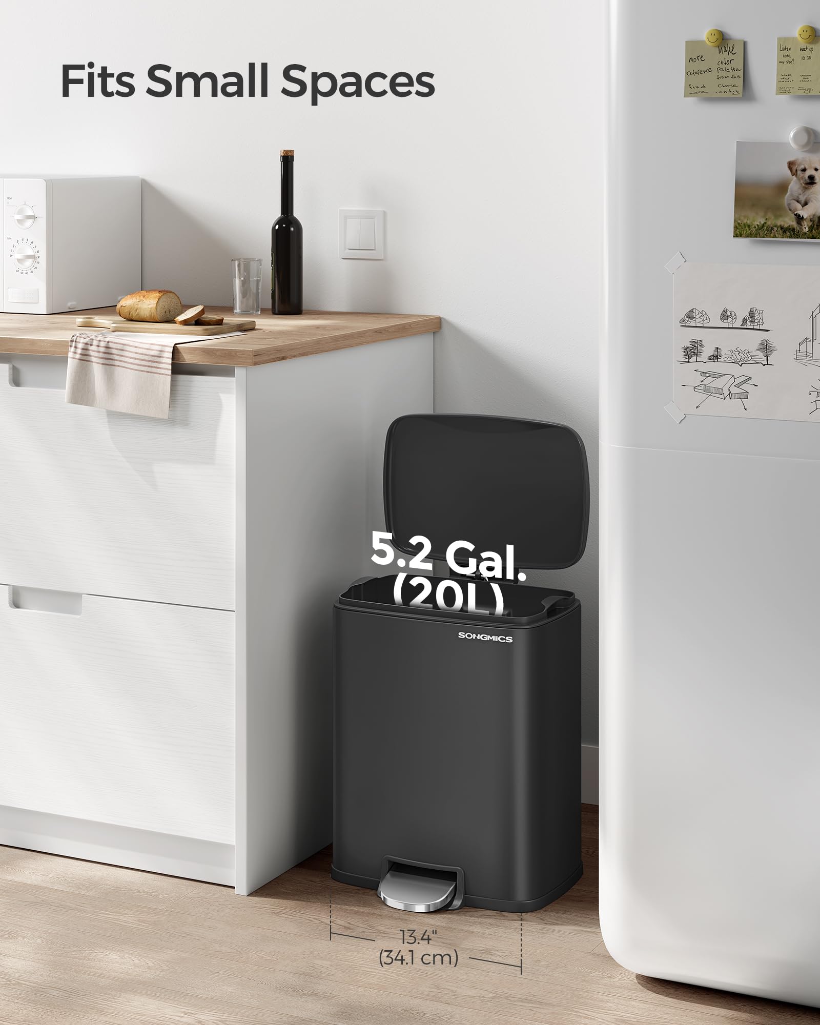 SONGMICS removable inner bucket with handles for quick emptying and easy cleaning