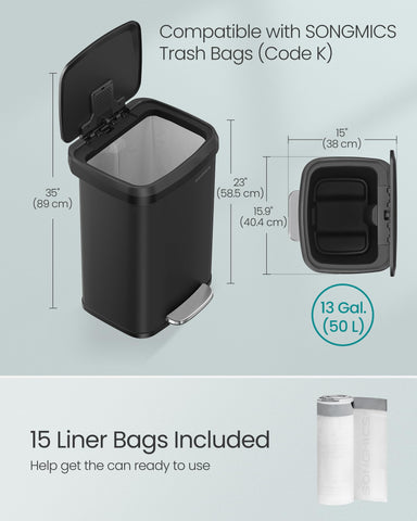 SONGMICS removable inner bucket with liner, easy emptying benefit