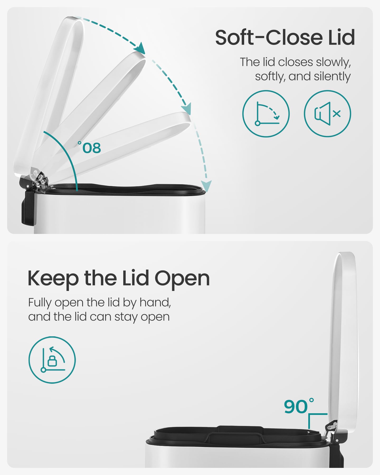 SONGMICS inner bucket open for quick removal and easy emptying benefit