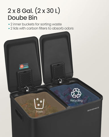 SONGMICS two removable inner buckets lifted out for fast emptying and cleaning