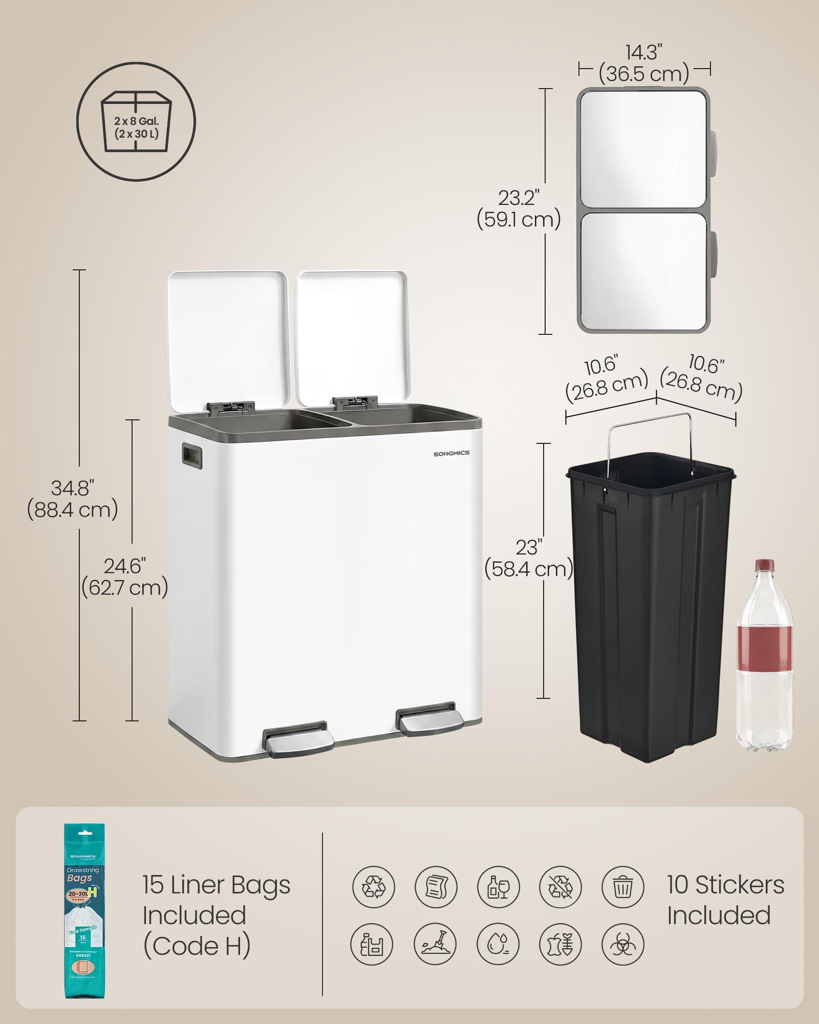 SONGMICS kitchen lifestyle with bin neatly placed to improve cleanup efficiency