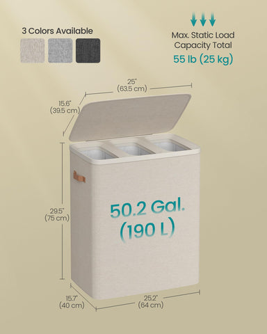SONGMICS laundry basket placed in a bathroom to demonstrate compact footprint and organized look