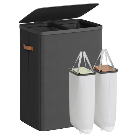 SONGMICS front view of full laundry hamper showing capacity and neat storage benefit