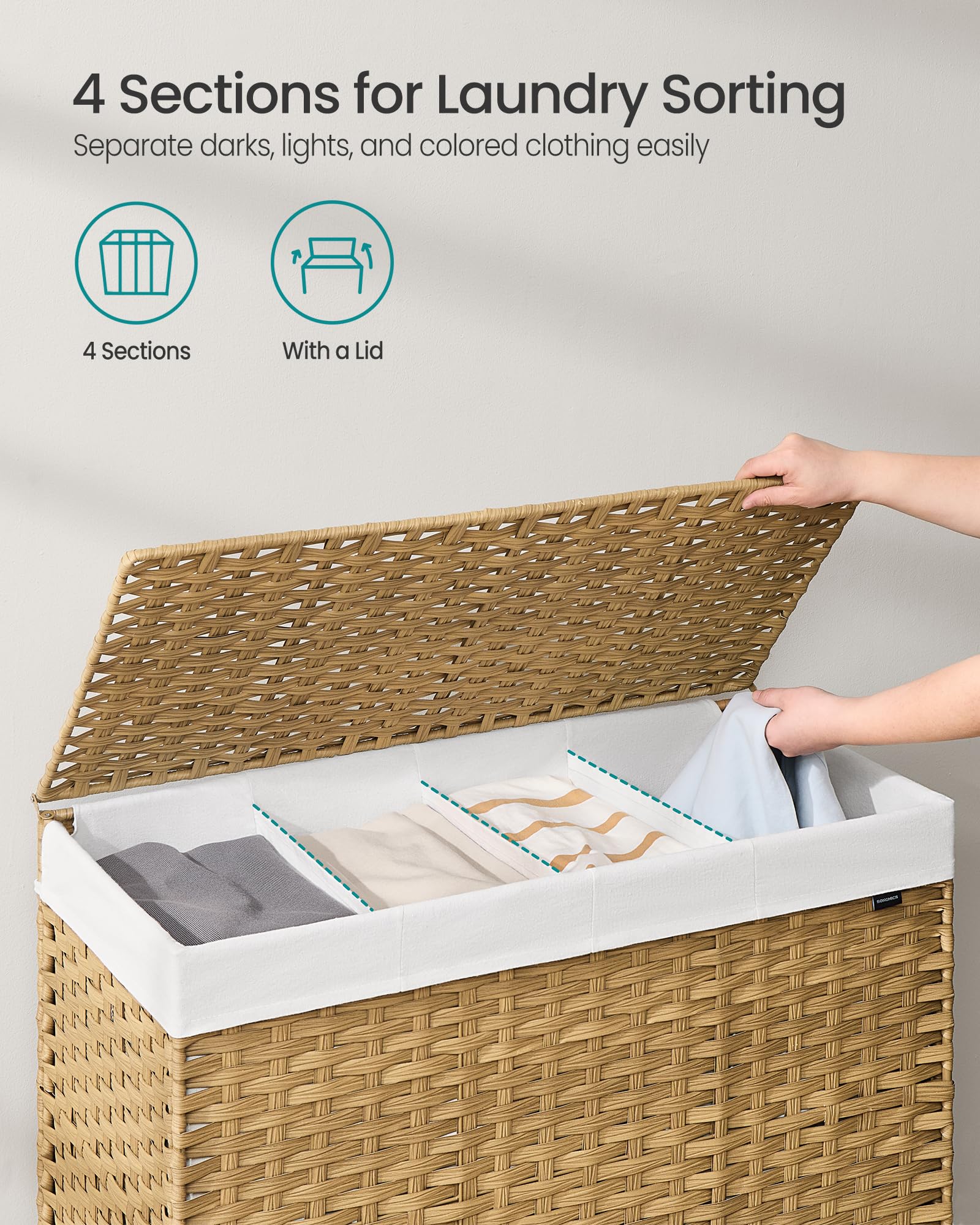 SONGMICS removable polyester liners lifted from compartments for quick sorting