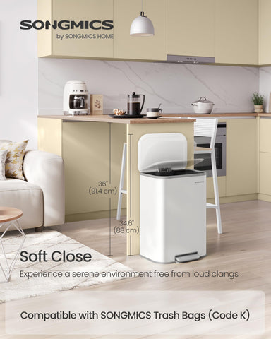SONGMICS lid close-up highlighting soft-close mechanism and quiet benefit