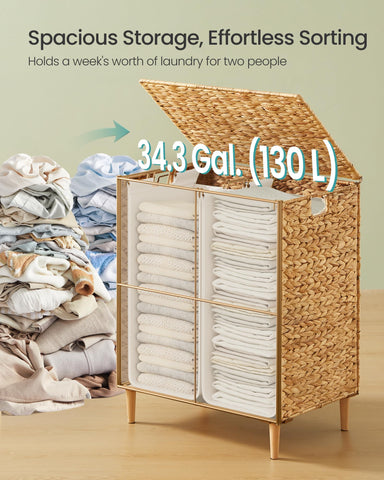 SONGMICS top view with lid closed demonstrating tidy, concealed laundry