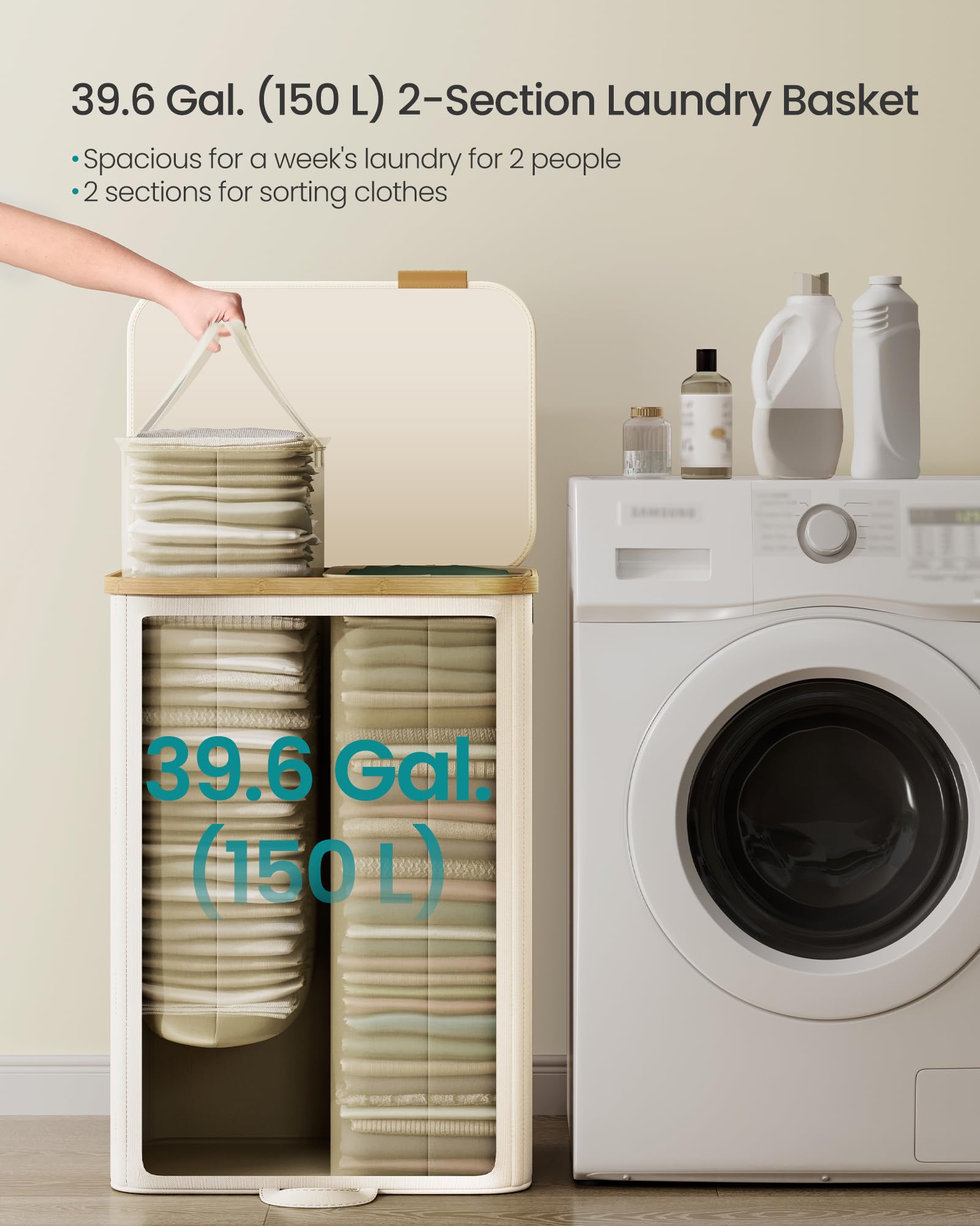 SONGMICS lid open revealing two compartments for quick sorting