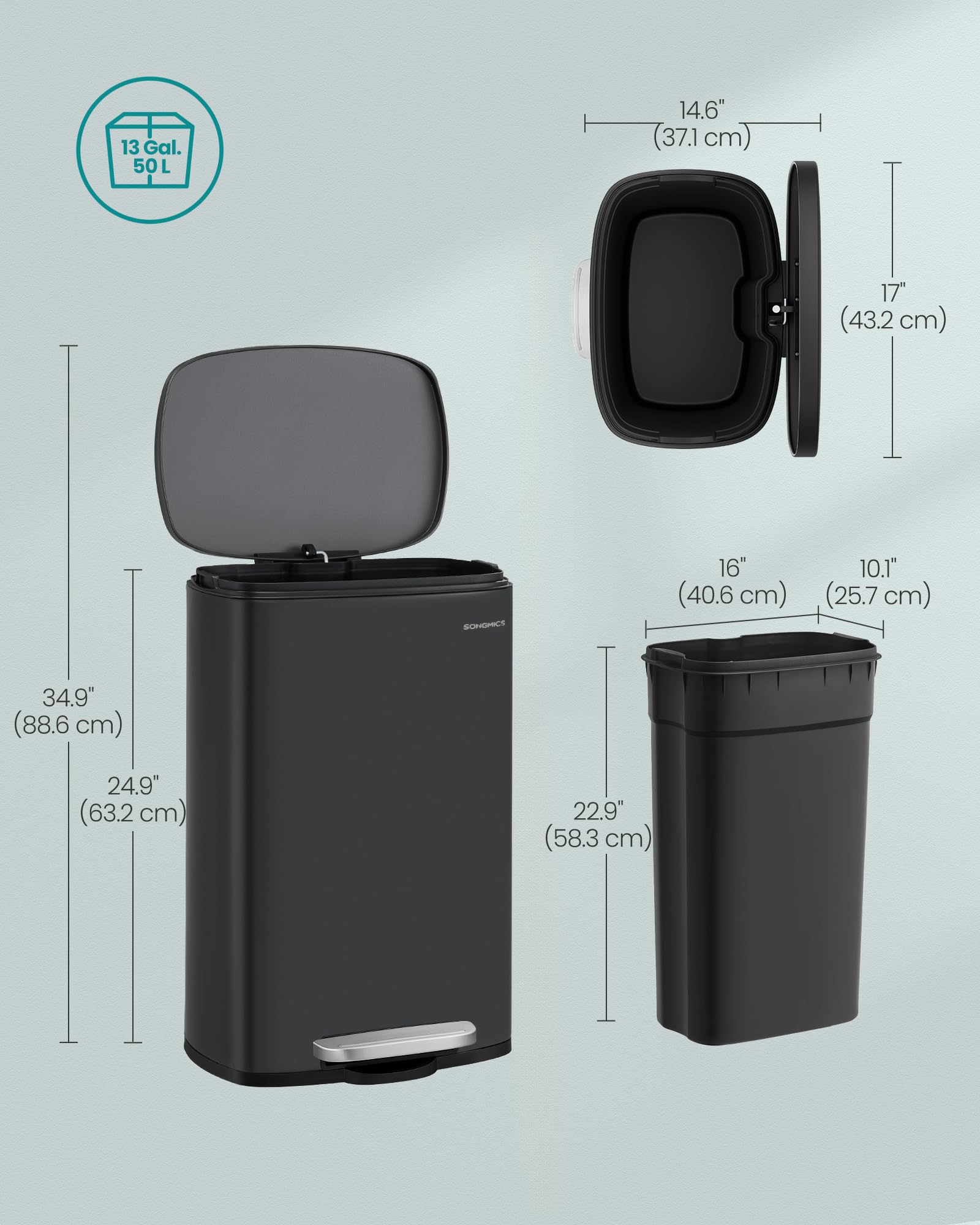 SONGMICS lid held open to show stay-open function for hands-free loading