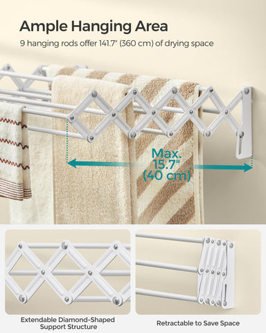 SONGMICS lifestyle balcony scene showing space-saving drying and fresh-air drying benefit