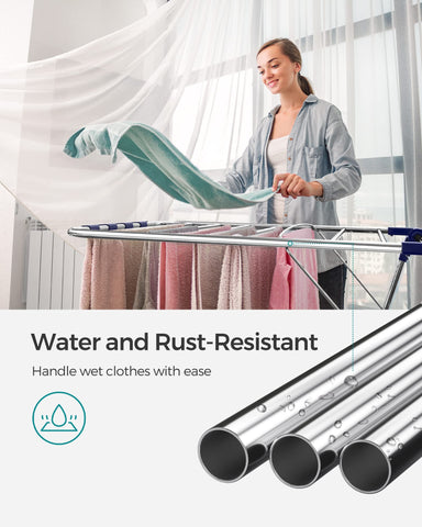 SONGMICS drying rack set up on balcony showing indoor-outdoor versatility benefit