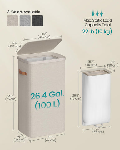 SONGMICS laundry basket in a bathroom corner portraying tidy organization and style
