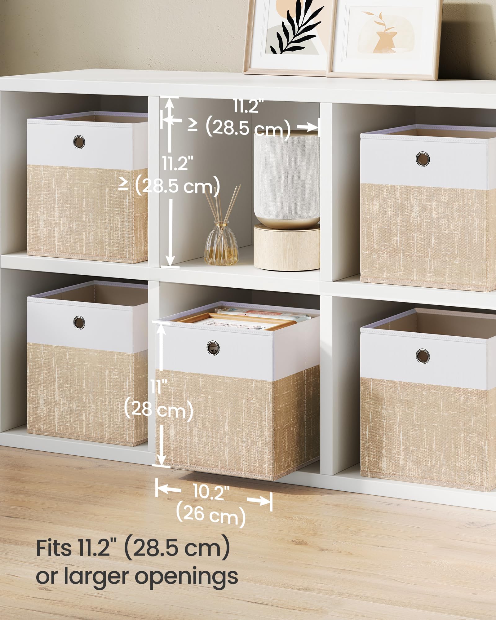 SONGMICS lifestyle shot in a bedroom displaying tidy shelves and a calm neutral decor benefit