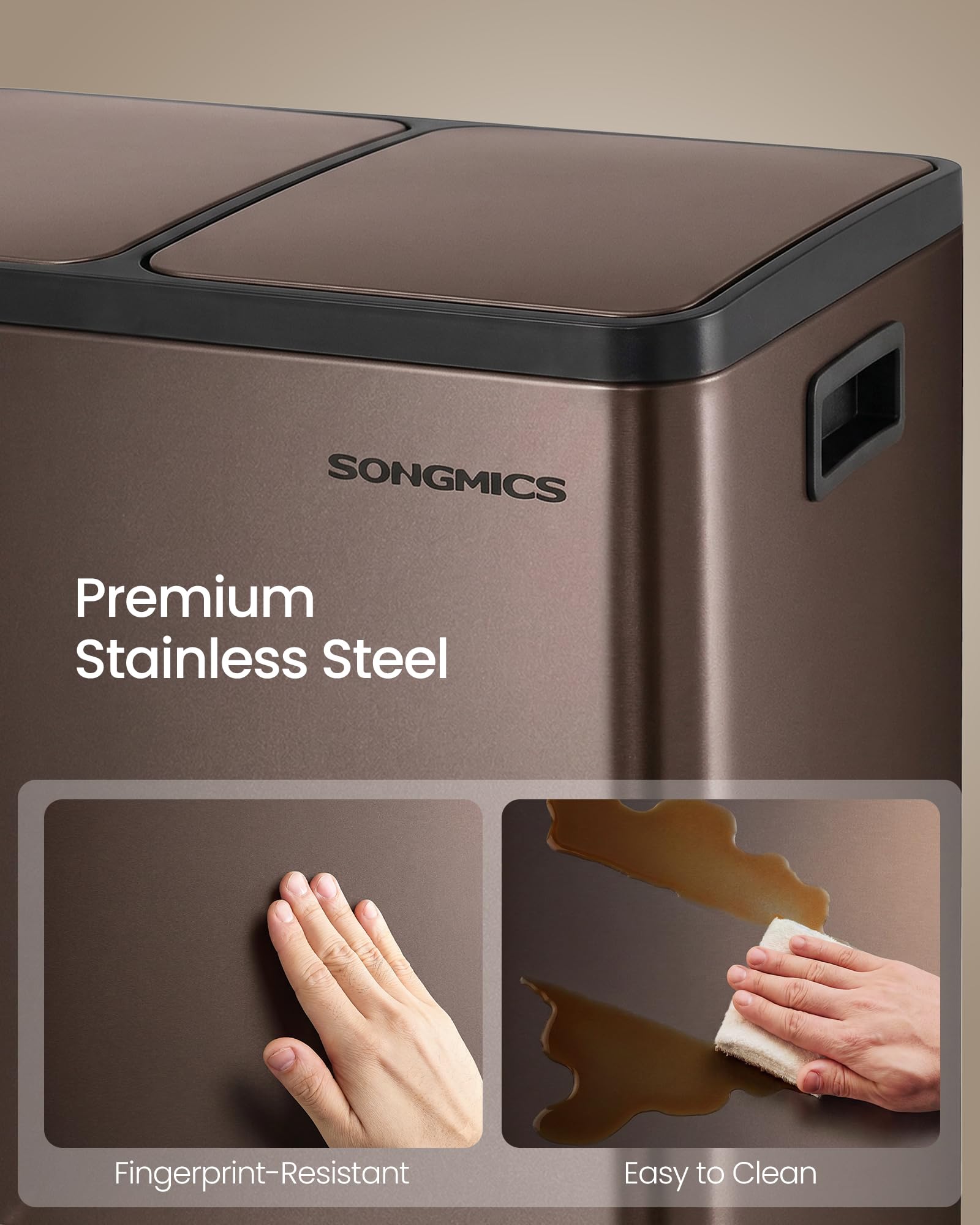 SONGMICS trash can placed in kitchen lifestyle scene for modern styling