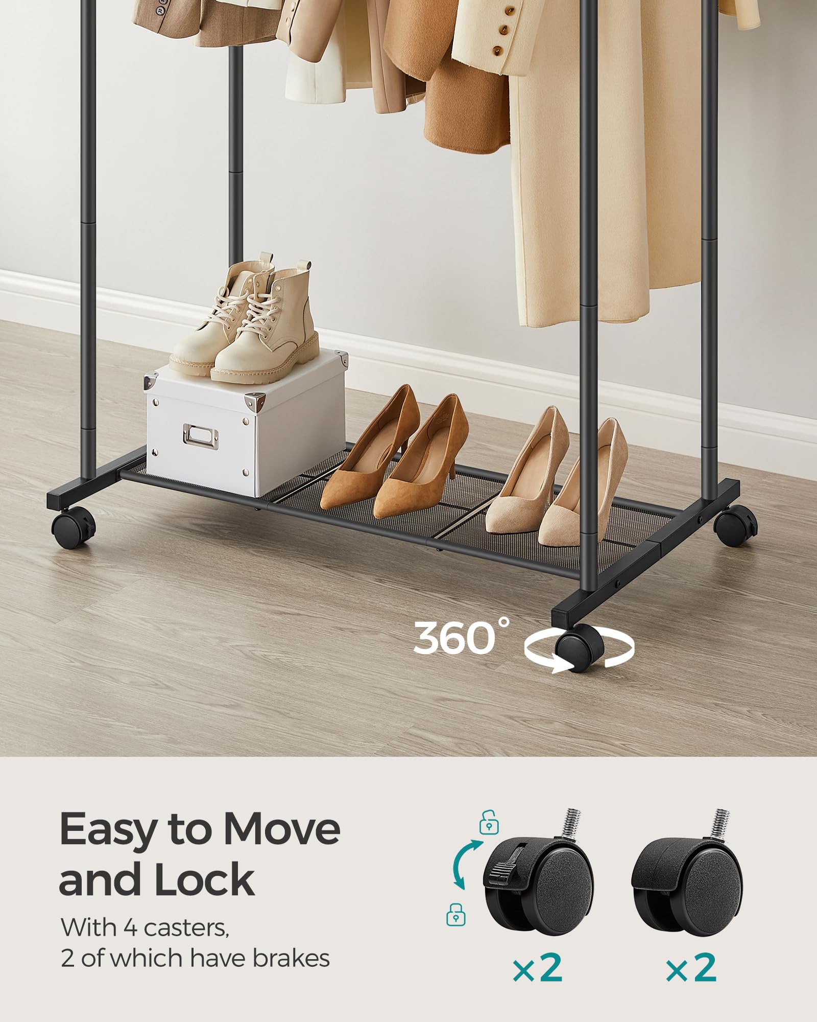 SONGMICS rack loaded with garments showing real-world storage capacity benefit