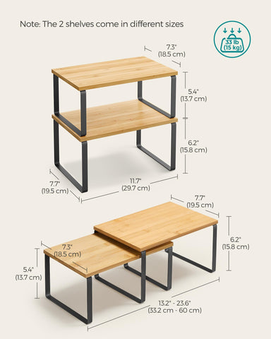 SONGMICS shelf holding coffee maker and tools showcasing strong 33 lb capacity