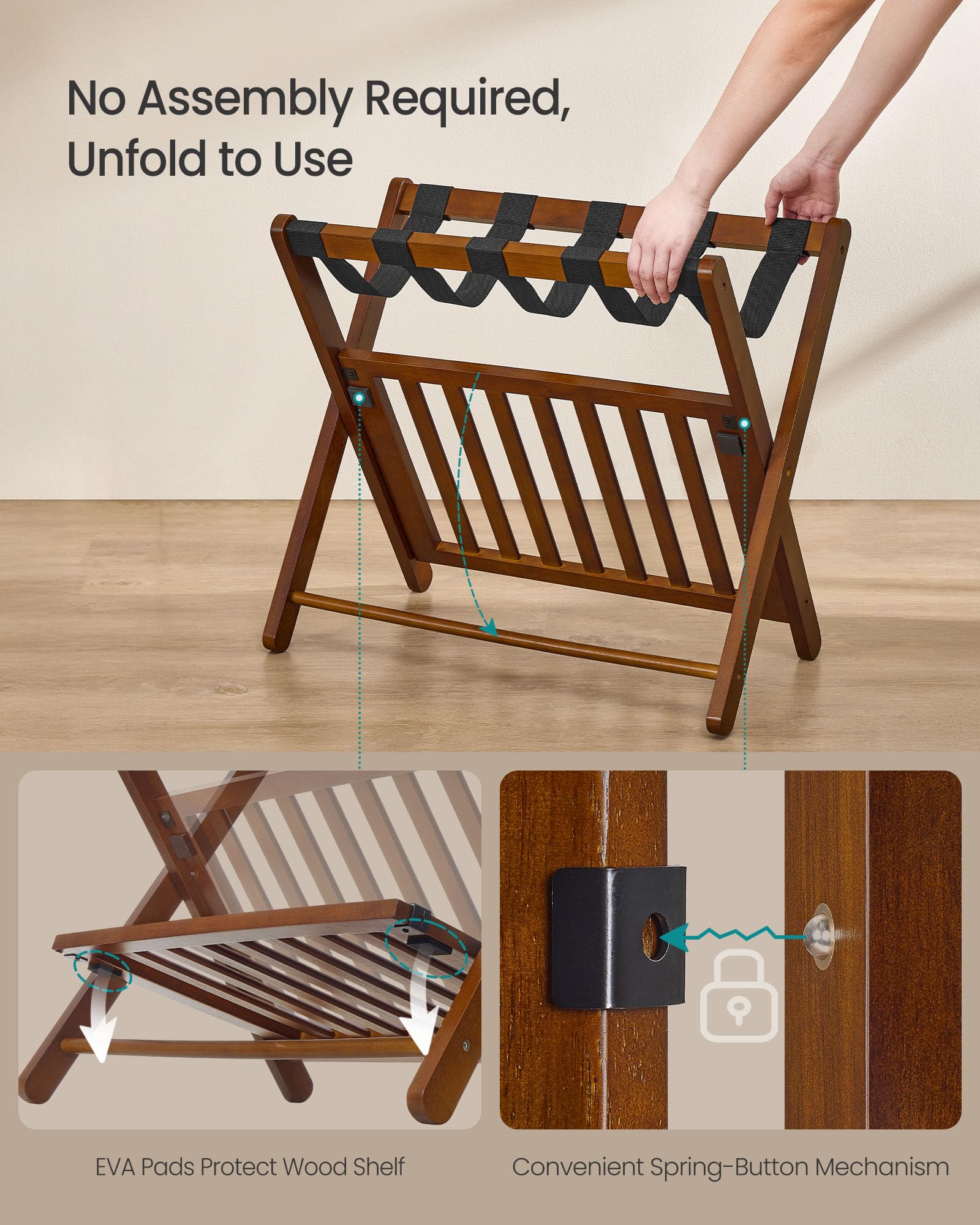 SONGMICS luggage on rack demonstrating secure suitcase support and stability