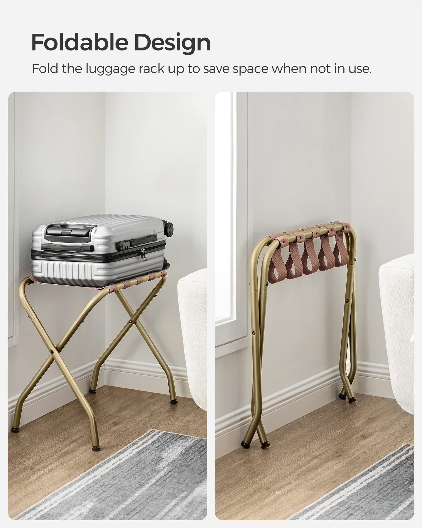 SONGMICS luggage rack adjustable feet detail protecting floors and improving balance