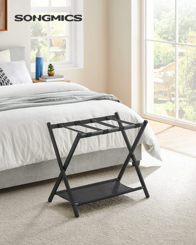 SONGMICS luggage rack close-up of steel frame demonstrating strong load support