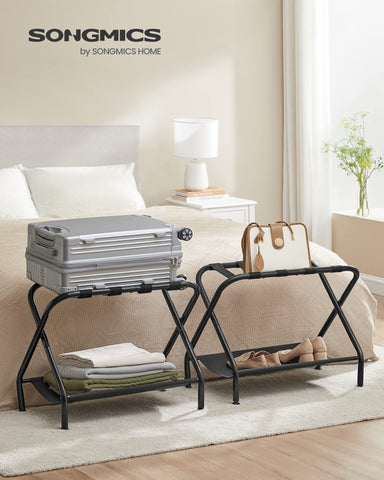 SONGMICS folded luggage rack flat for compact storage and easy stowing