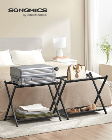 SONGMICS luggage rack folded flat for storage saving space in closets
