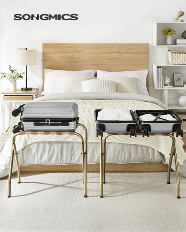 SONGMICS luggage rack folded flat for compact storage and space-saving benefit