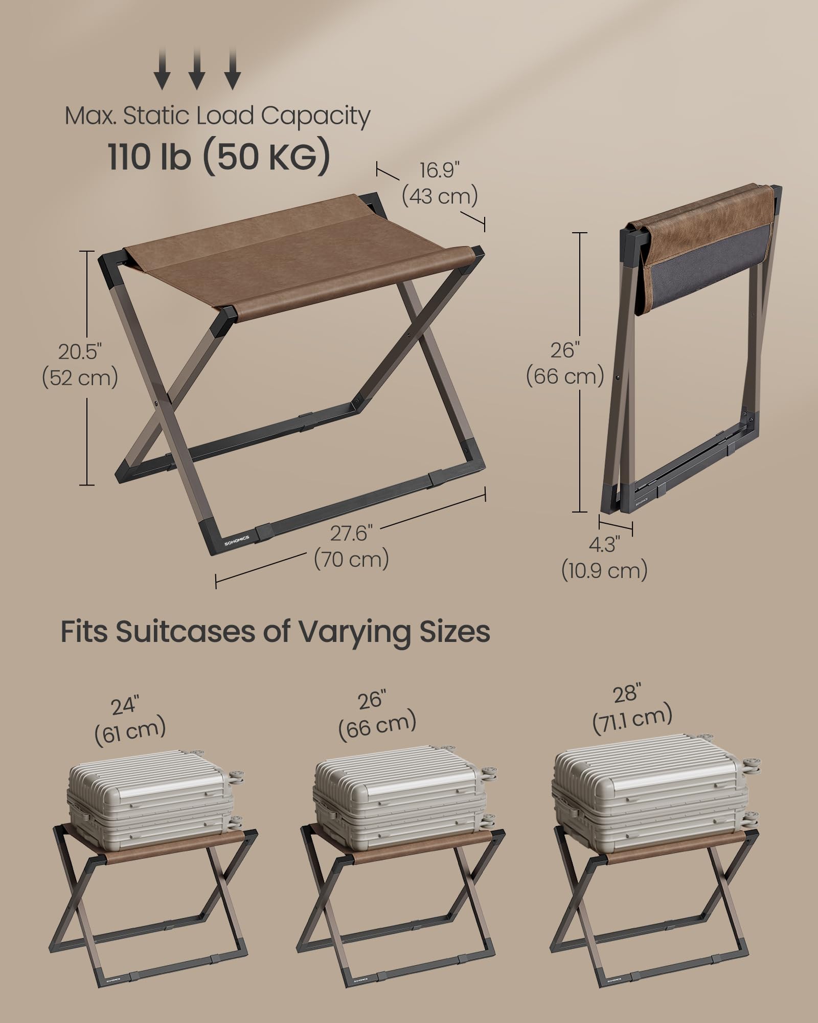 SONGMICS steel frame and plastic feet protecting floor with reliable support
